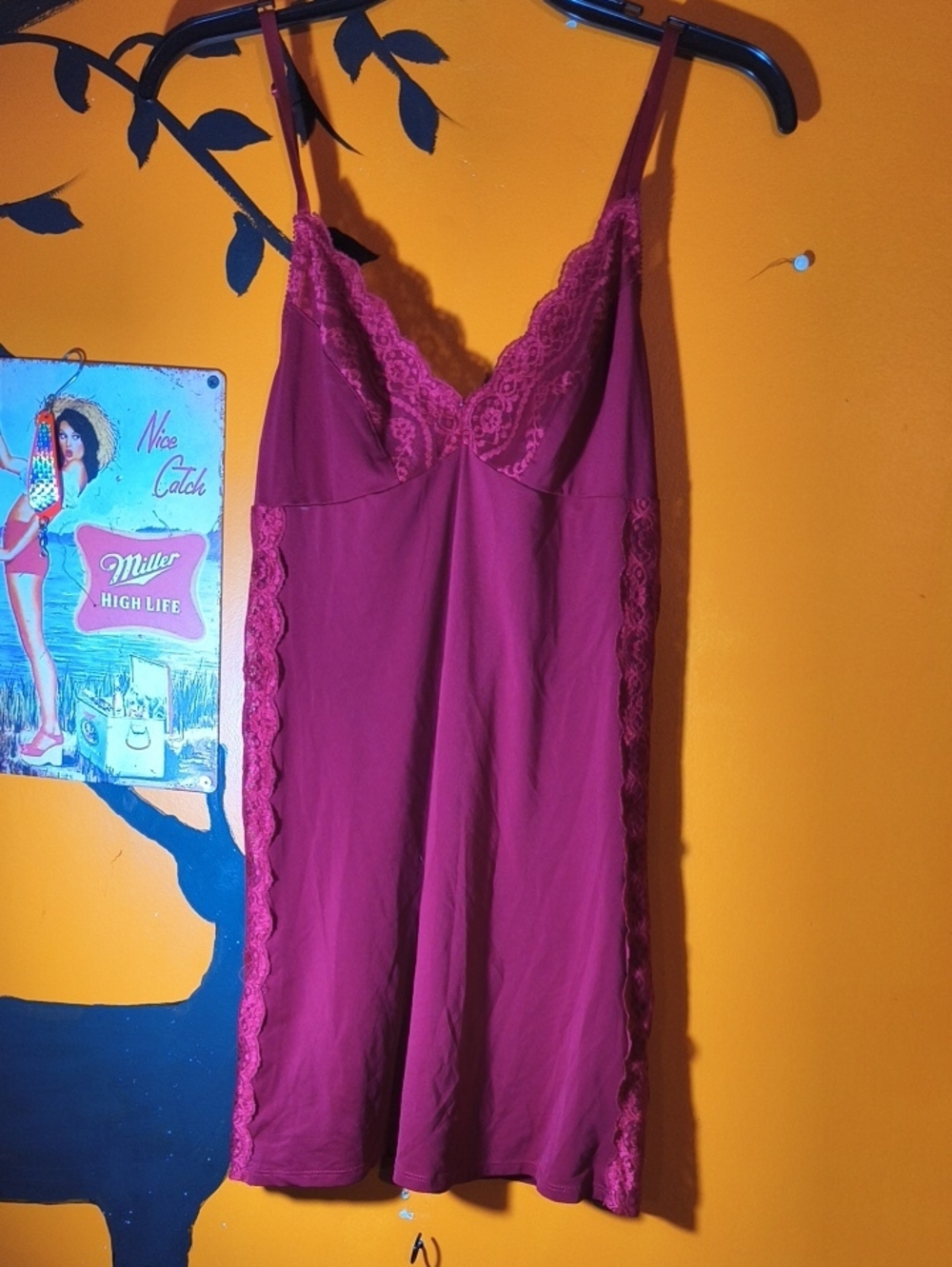 Lace-Trim Slip Chemise in Fuchsia